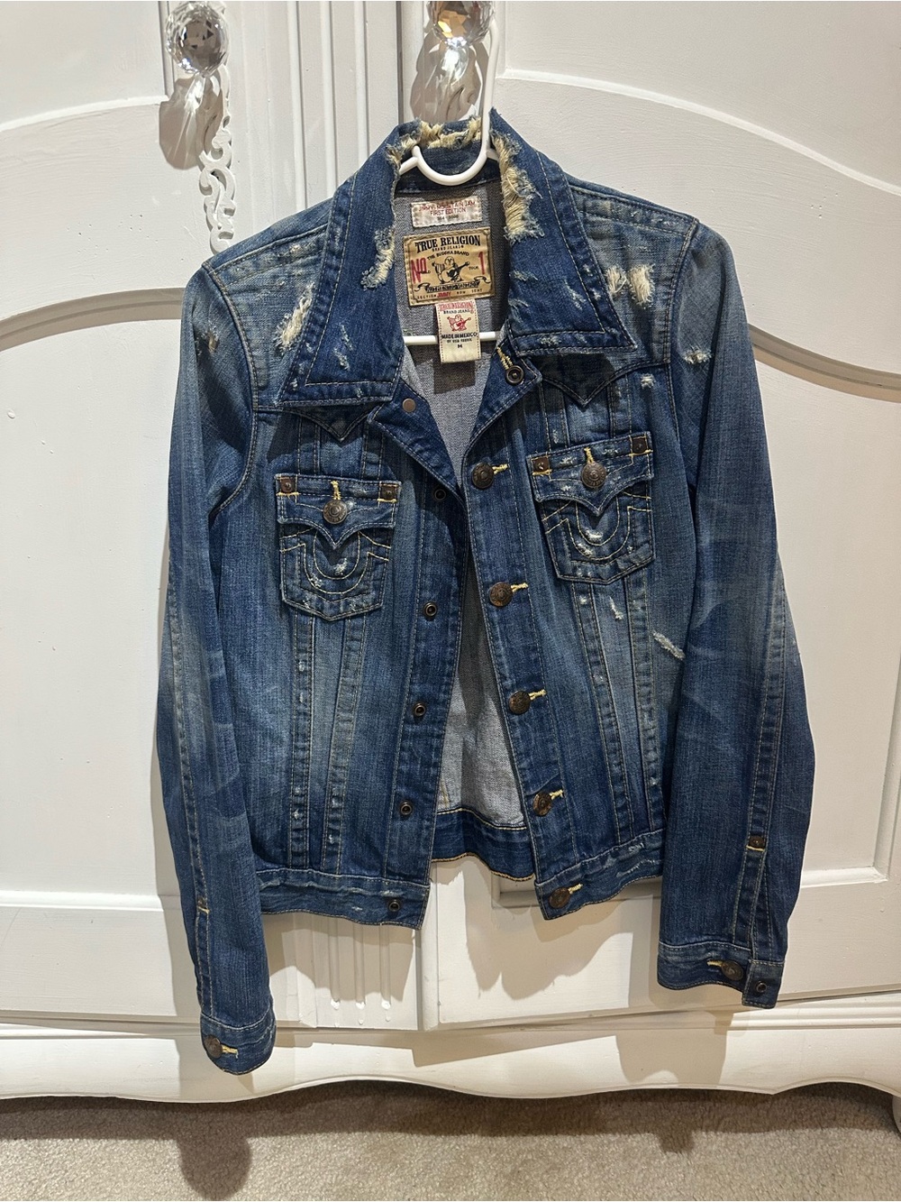 True Religion Men's Distressed Indigo Denim Jacket